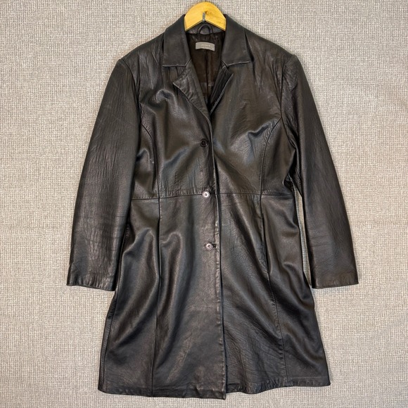 Jacque Lamb Leather Coat Jacket‎ Duster Black Size 16 Western Goth Punk Emo 90s - Picture 1 of 16